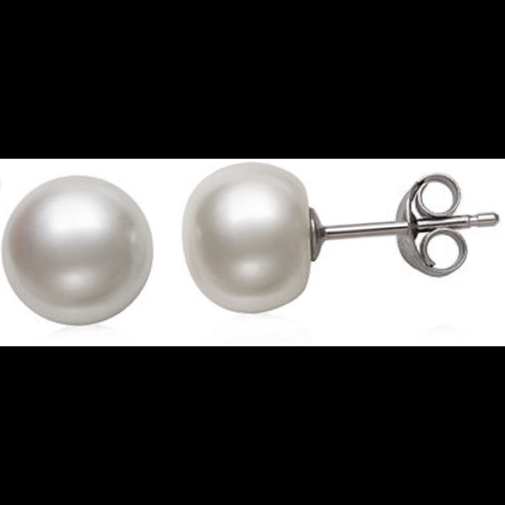 (925) Cultured Freshwater Pearl Stud Earrings - Picture 2 of 3